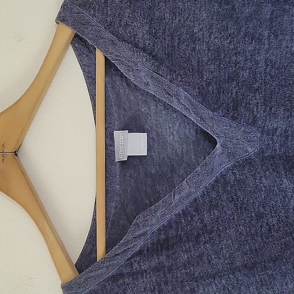 Chico's Dark Blue Linen Long Sleeve Split Neck Tunic Tee Size XL - Picture 2 of 6